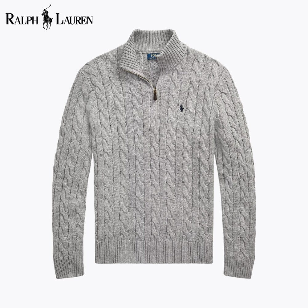 𝑅𝐿 Chunky Cable-Knit Cotton Quarter-Zip Sweater